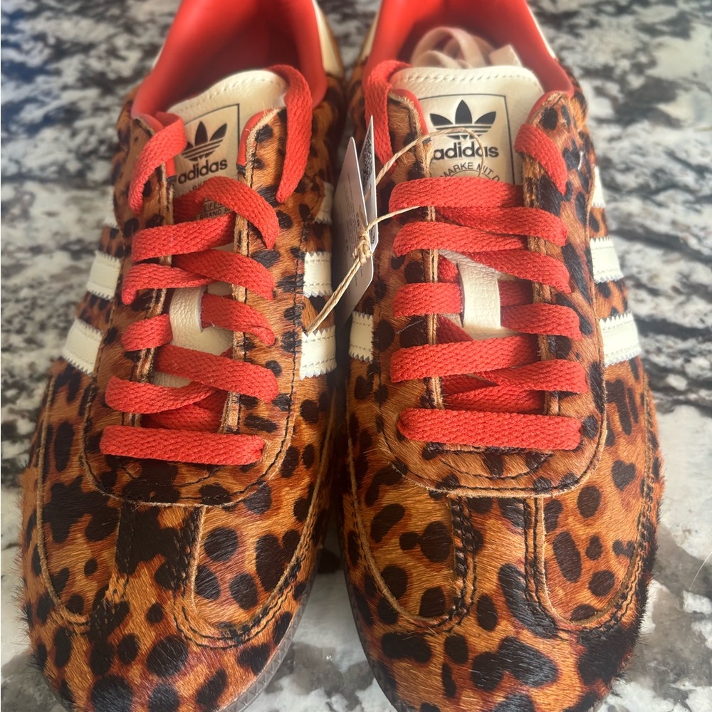 Adidas Leopard Print Sambas with Red Accents